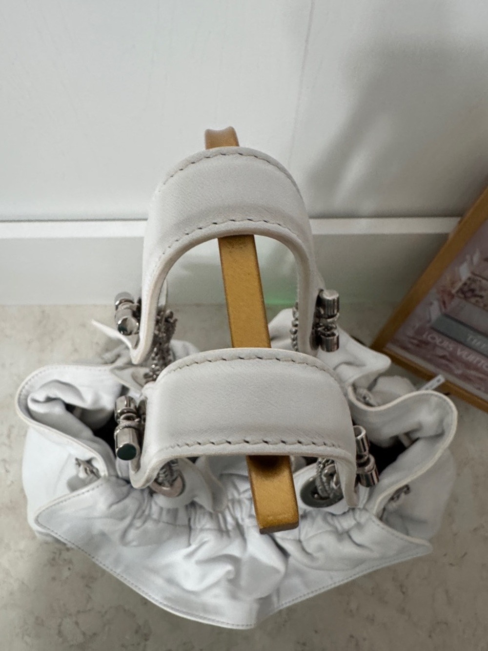 Dior La Trente Leather rufffle Shoulder Bag w/ silver Chain Handles w COA in EUC - Picture 5 of 17